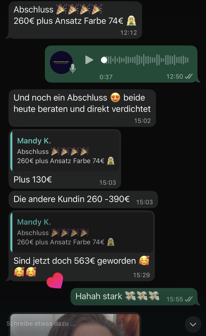Chat: zwei Abschlüsse an einem Tag, zusammen 563 Euro
