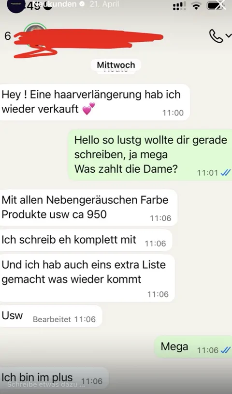 Chat: Haarverlängerung rund 950 Euro, ich bin im Plus