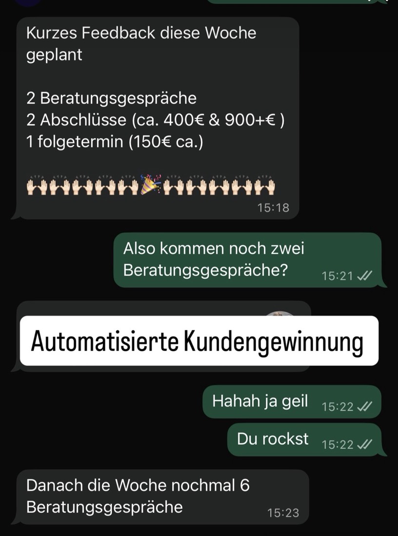 Chat: Wochen-Feedback mit zwei Abschlüssen und Folgetermin