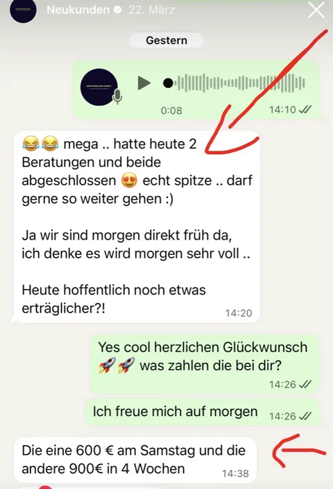 WhatsApp: 600 € und 900 €, zwei Abschlüsse