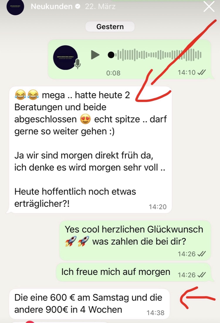 WhatsApp: 600 € und 900 €, zwei Abschlüsse