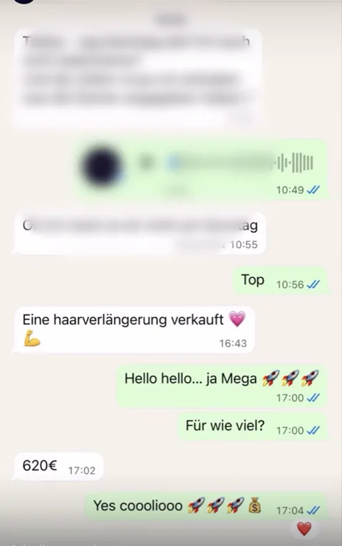 WhatsApp: Haarverlängerung verkauft, 620 €