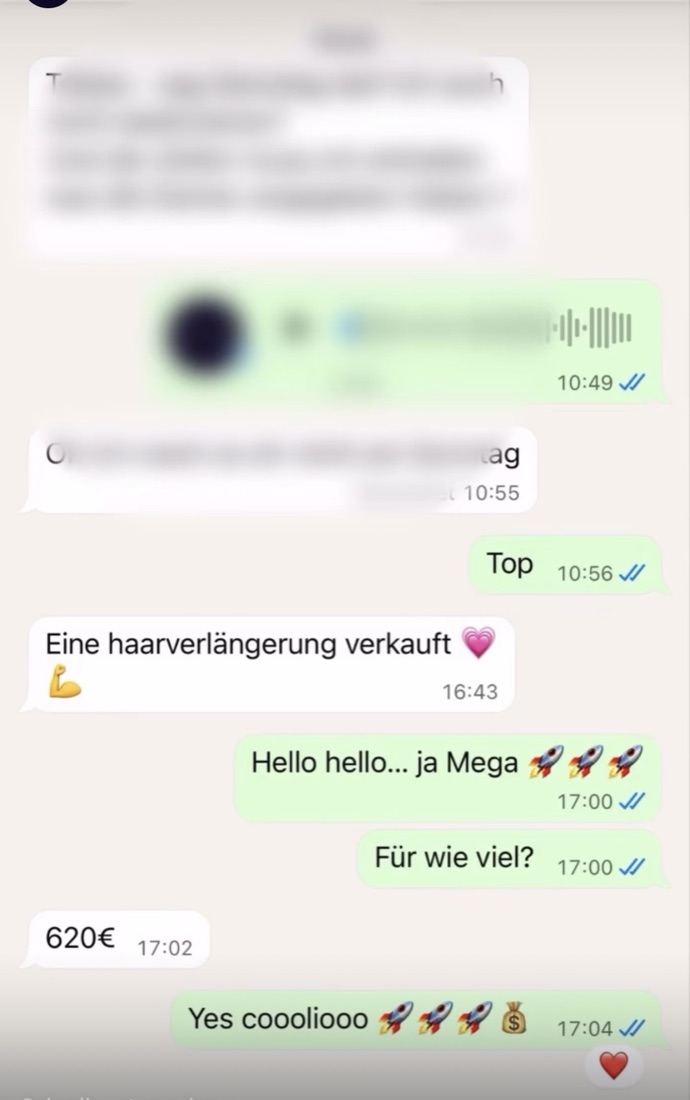 WhatsApp: Haarverlängerung verkauft, 620 €