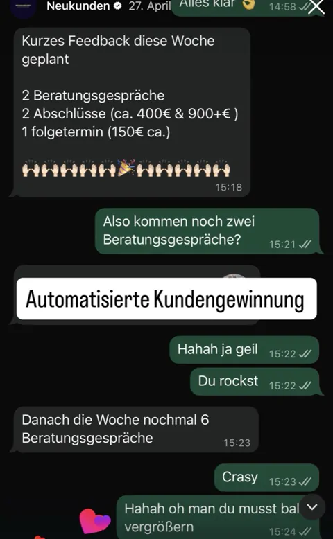 WhatsApp: zwei Abschlüsse und sechs weitere Beratungsgespräche