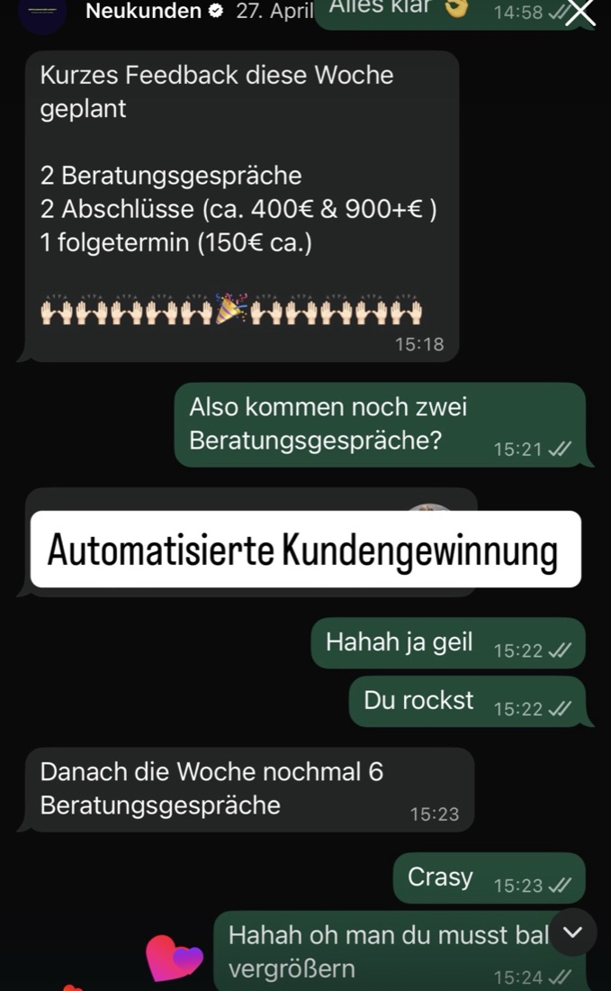 WhatsApp: zwei Abschlüsse und sechs weitere Beratungsgespräche